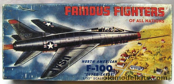 Aurora 1/77 North American F-100 Super Sabre - With Aurora Glue - Famous Fighters Of All Nations Issue, 490-49 plastic model kit